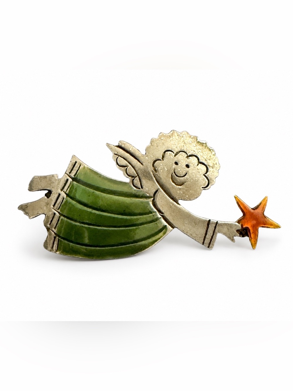 Sterling Silver Enamel Brooch Pin CHERUB Angel STAR Approx 9g Stamped